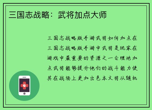 三国志战略：武将加点大师
